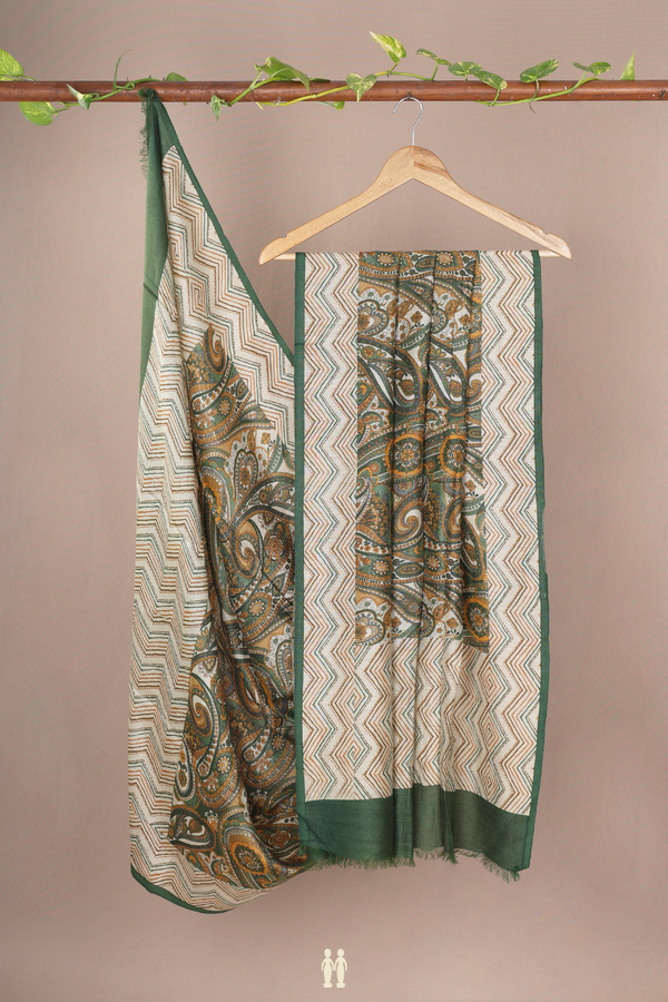 Allover Paisley Design Green Pashmina Dupatta