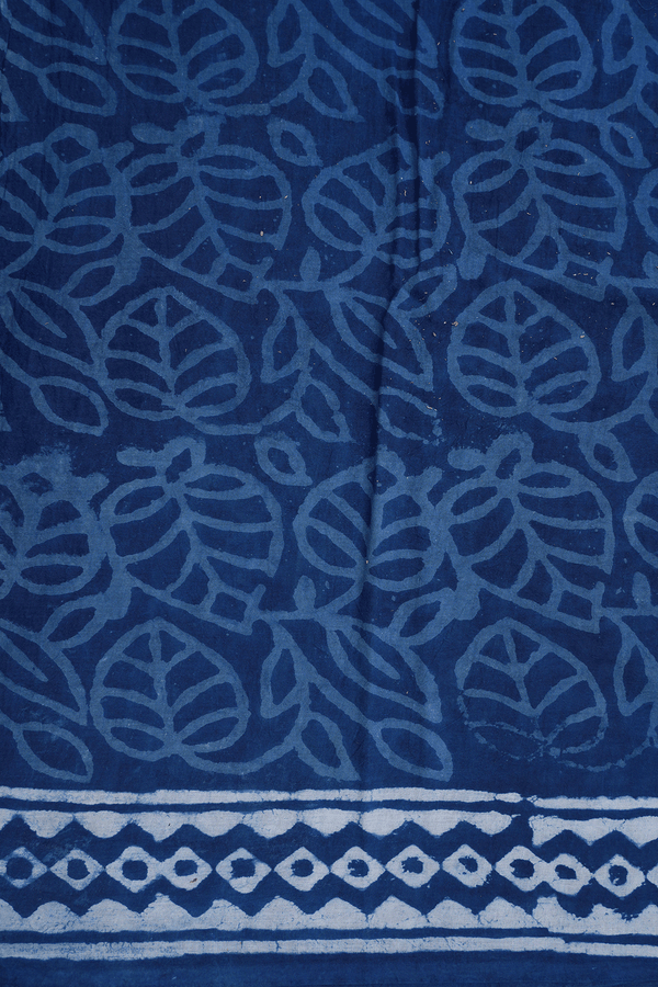 Allover Paisley Printed Blue And White Jaipur Cotton Saree