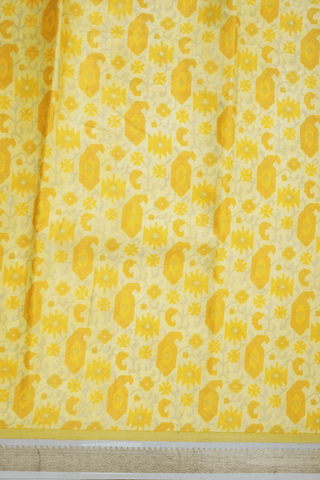 Allover Paisley Printed Design Pastel Yellow Crepe Saree