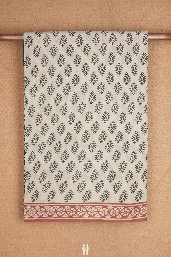 Allover Paisley Printed Motifs Off White Jaipur Cotton Saree