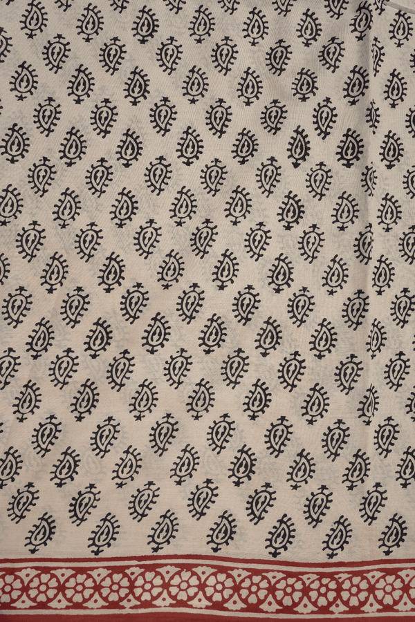 Allover Paisley Printed Motifs Off White Jaipur Cotton Saree
