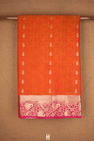 Allover Paisley Design Rust Orange Kora Silk Cotton Saree