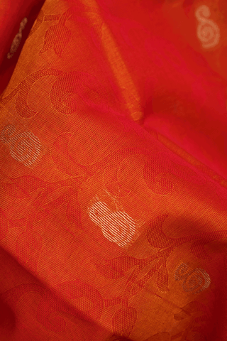 Allover Paisley Design Rust Orange Kora Silk Cotton Saree
