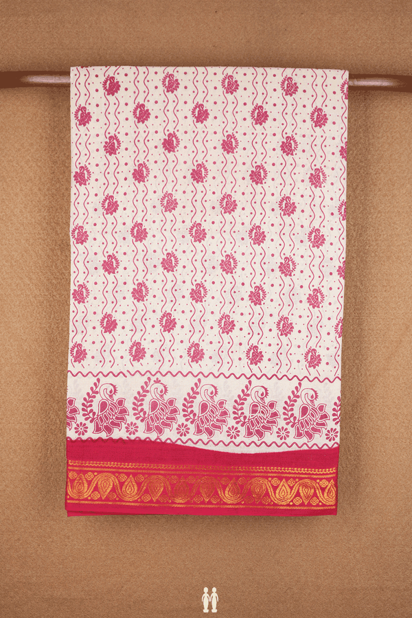 Allover Peacock Design Ivory Sungudi Cotton Saree