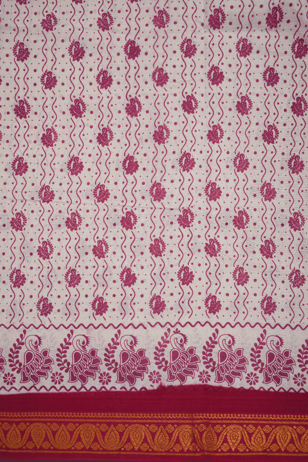 Allover Peacock Design Ivory Sungudi Cotton Saree