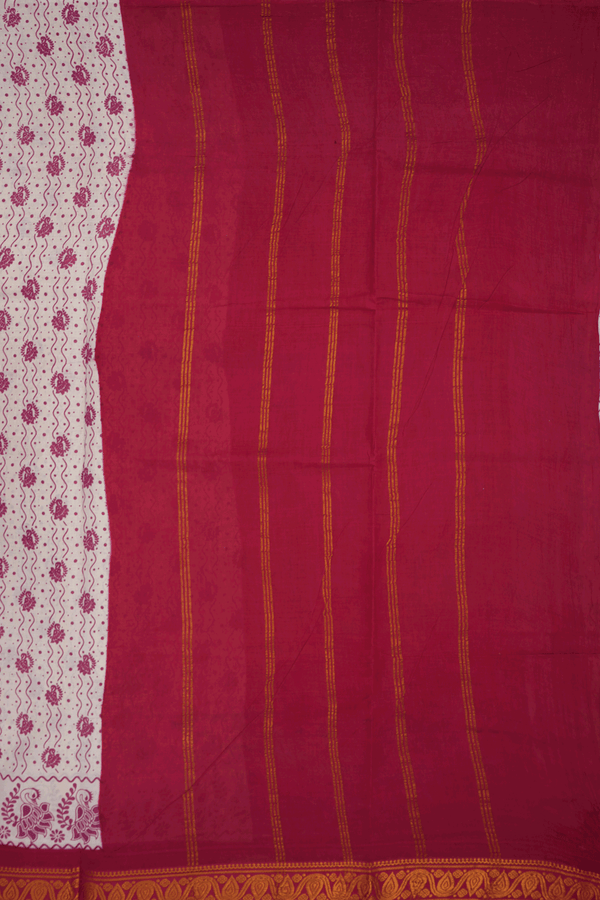 Allover Peacock Design Ivory Sungudi Cotton Saree