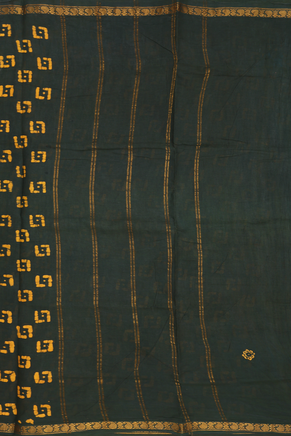 Allover Printed Buttas Dark Green Sungudi Cotton Saree