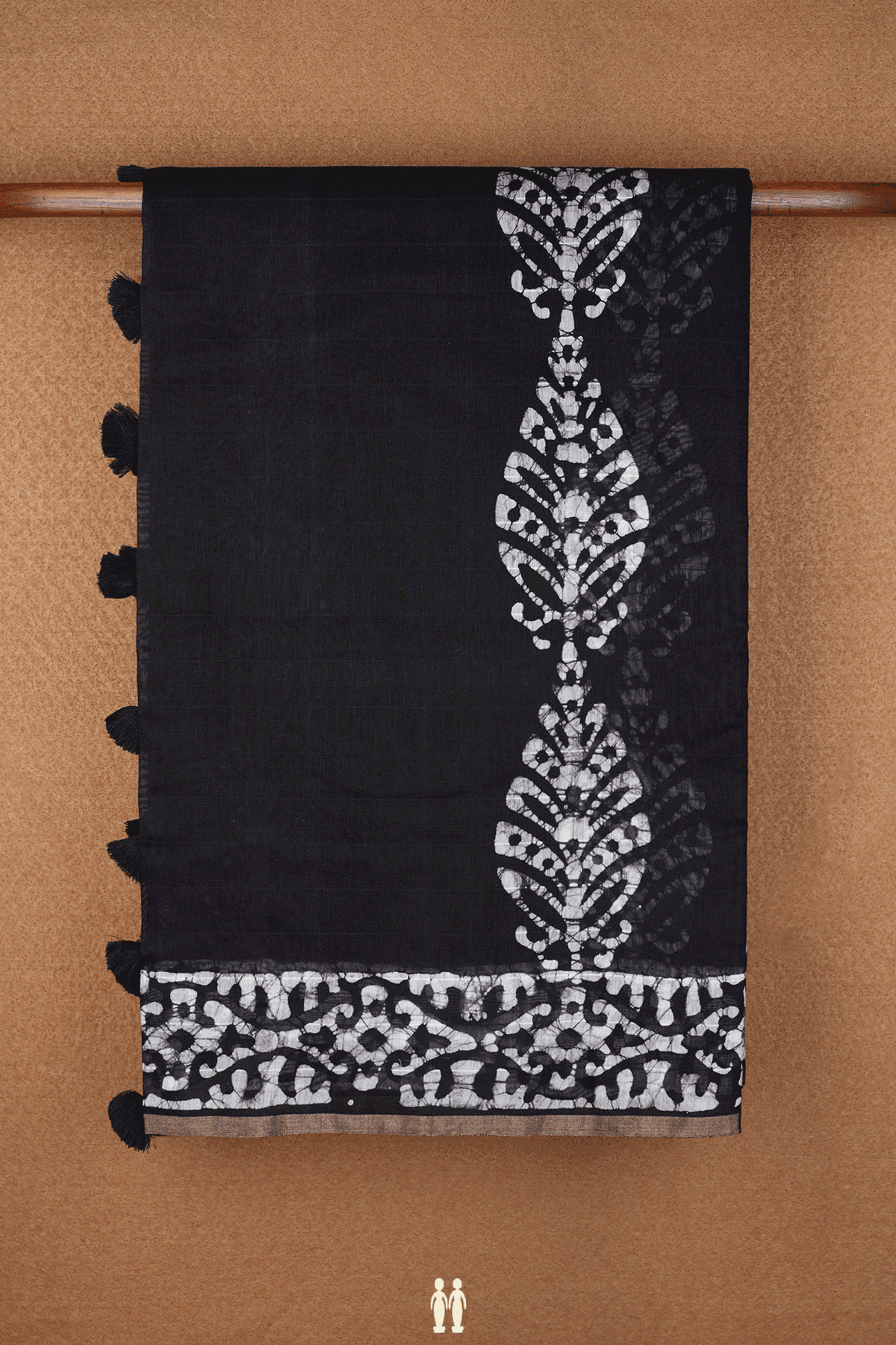 Allover Printed Design Black Chanderi Cotton Saree