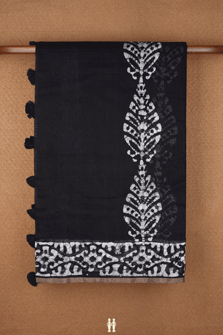 Allover Printed Design Black Chanderi Cotton Saree