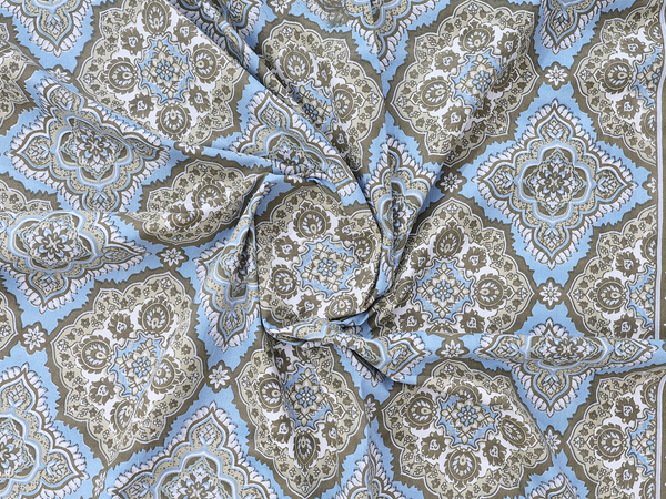 Allover Printed Design Blue Cotton Single Bedspread