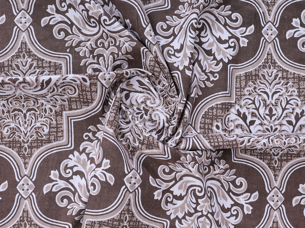 Allover Printed Design Brown Cotton Single Bedspread