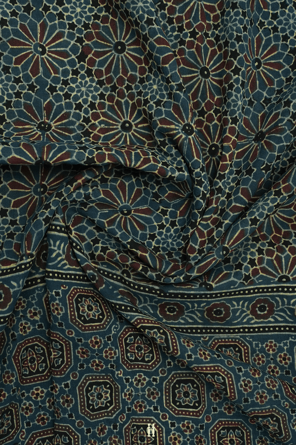 Allover Printed Design Cretan Green Ajrakh Cotton Dupatta