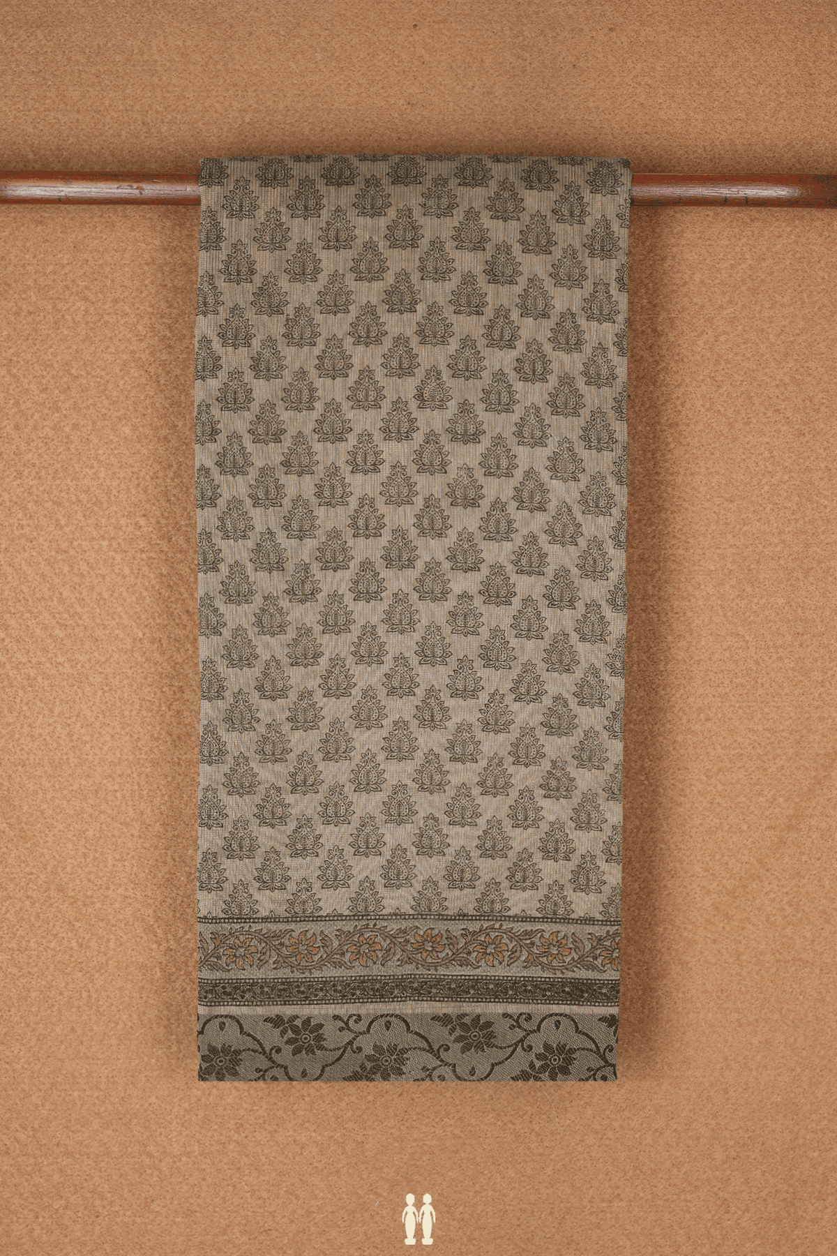 Allover Printed Design Dark Khaki Kota Cotton Saree