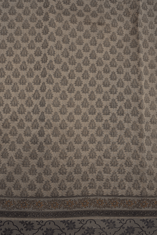 Allover Printed Design Dark Khaki Kota Cotton Saree