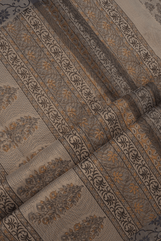 Allover Printed Design Dark Khaki Kota Cotton Saree