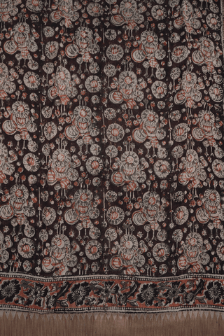 Allover Printed Design Dark Maroon Kalamkari Cotton Saree