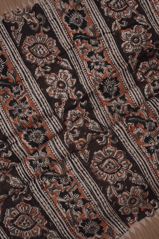 Allover Printed Design Dark Maroon Kalamkari Cotton Saree