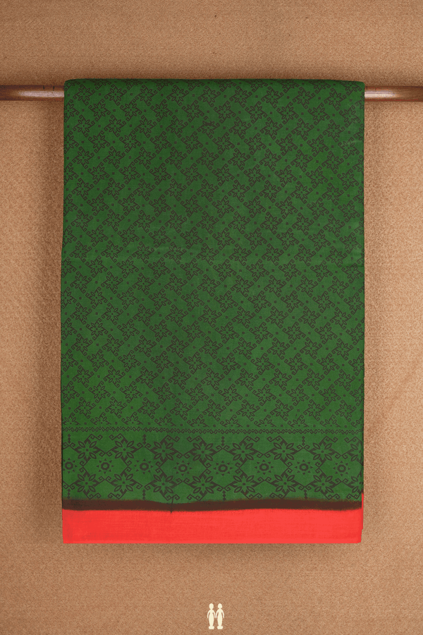 Allover Printed Design Emerald Green Sungudi Cotton Saree