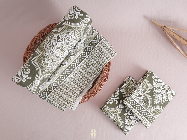 Allover Printed Design Green Cotton Single Bedspread