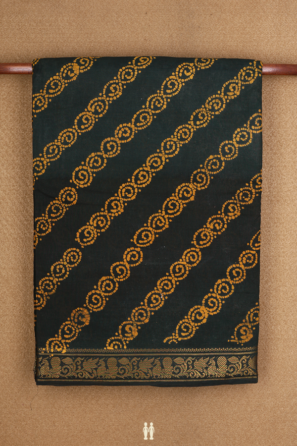 Allover Printed Design Green Nine Yards Sungudi Cotton Saree