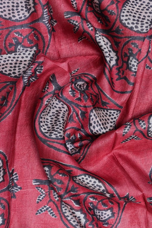 Allover Printed Design In Red Tussar Silk Dupatta