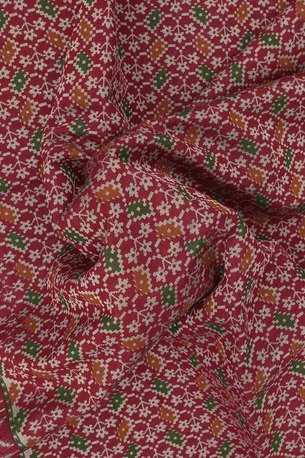 Allover Printed Design Multicolor Chanderi Cotton Saree