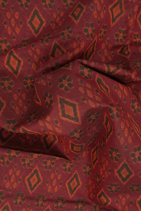 Allover Printed Design Rust Red Chanderi Cotton Saree