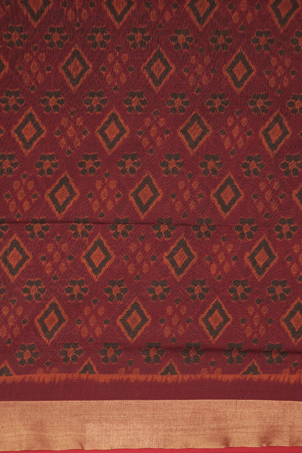 Allover Printed Design Rust Red Chanderi Cotton Saree
