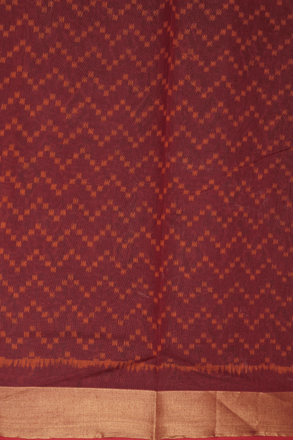 Allover Printed Design Rust Red Chanderi Cotton Saree