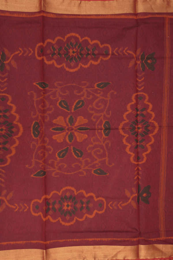 Allover Printed Design Rust Red Chanderi Cotton Saree