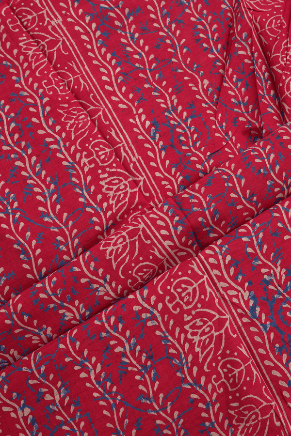 Allover Printed Design Scarlet Red Jaipur Cotton Saree