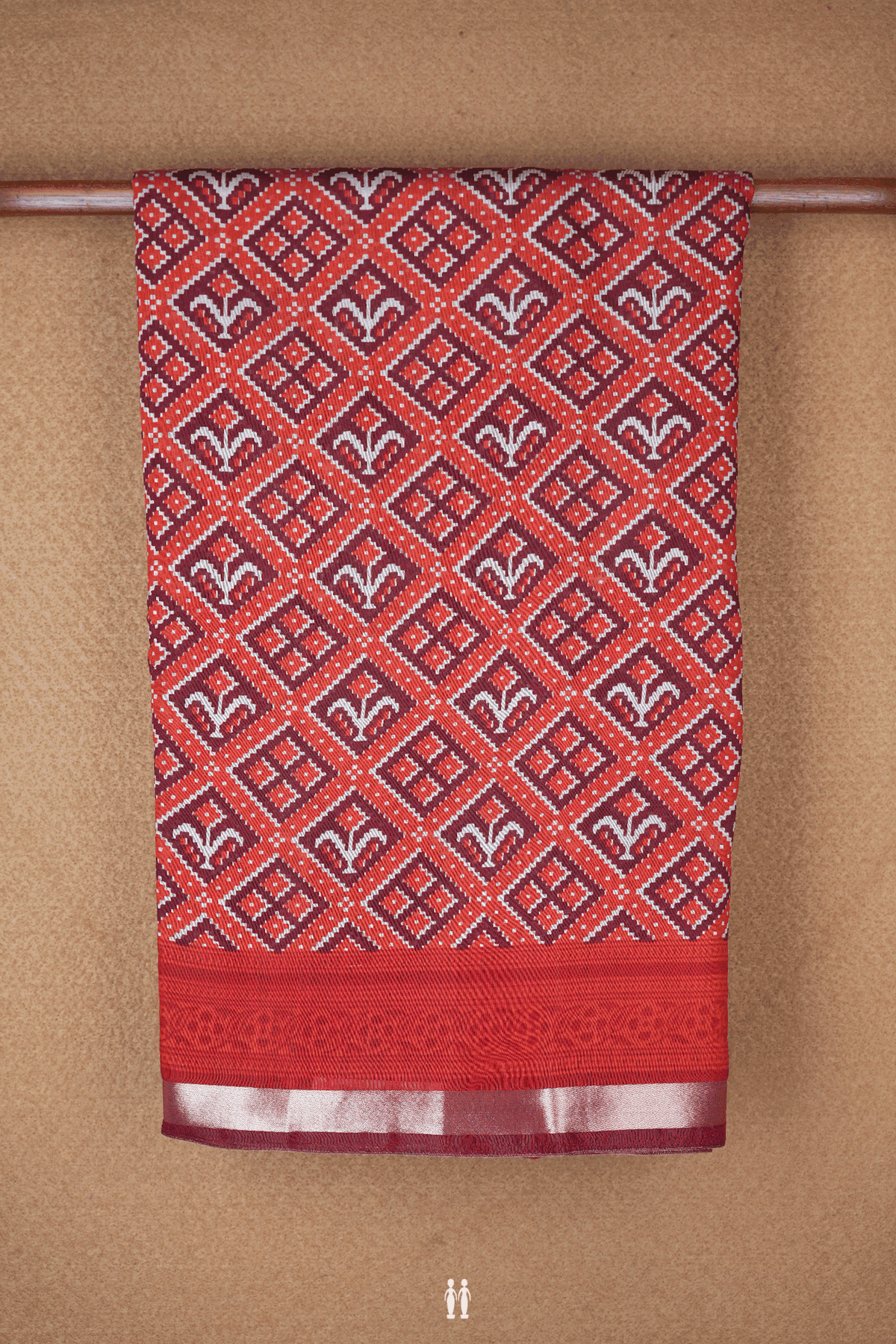 Allover Printed Design Shades Of Red Chanderi Cotton Saree