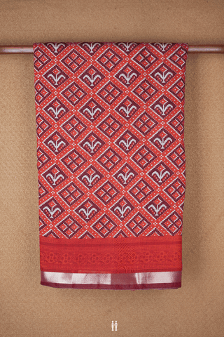 Allover Printed Design Shades Of Red Chanderi Cotton Saree