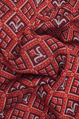 Allover Printed Design Shades Of Red Chanderi Cotton Saree