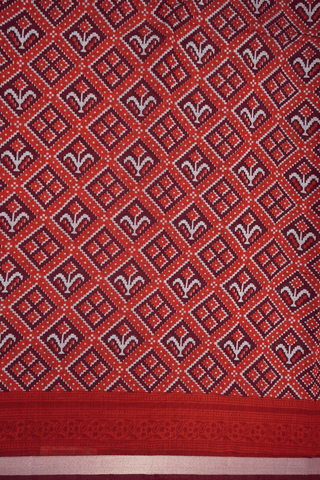 Allover Printed Design Shades Of Red Chanderi Cotton Saree