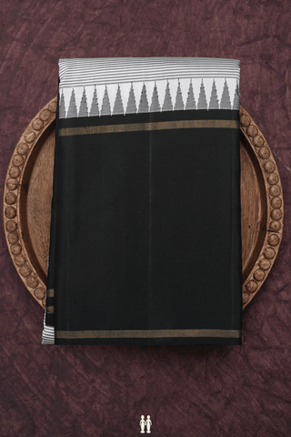 Allover Stripe Design White And Black Kanchipuram Silk Saree