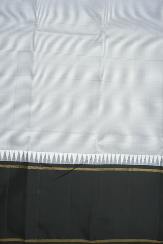 Allover Stripe Design White And Black Kanchipuram Silk Saree