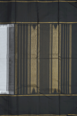 Allover Stripe Design White And Black Kanchipuram Silk Saree