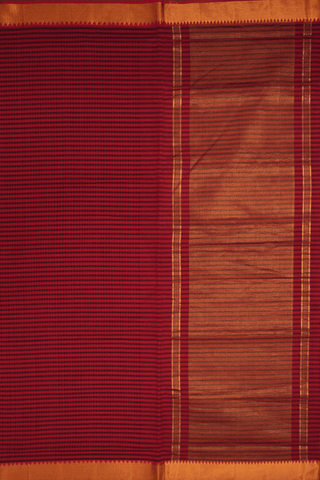 Allover Striped Design Ruby Red Mangalagiri Cotton Saree