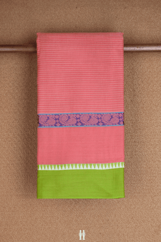 Allover Stripes Design Blush Pink Narayanpet Cotton Saree