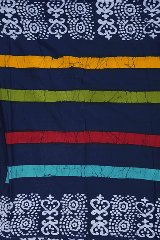 Allover Stripes Design Midnight Blue Jaipur Cotton Saree
