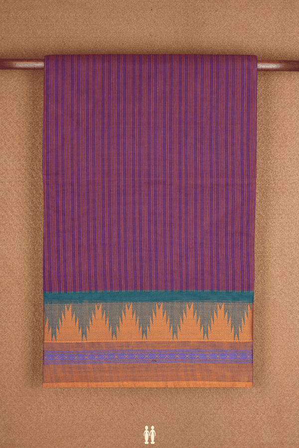 Allover Stripes Design Purple Nine Yards Cotton Saree