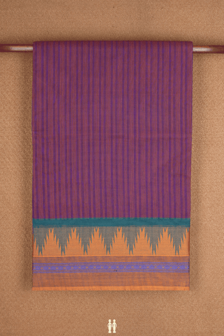 Allover Stripes Design Purple Nine Yards Cotton Saree