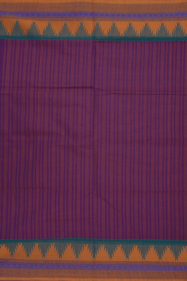 Allover Stripes Design Purple Nine Yards Cotton Saree