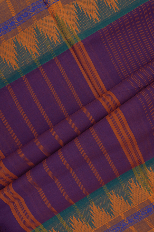 Allover Stripes Design Purple Nine Yards Cotton Saree