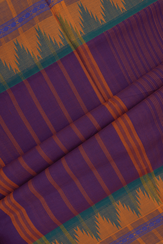 Allover Stripes Design Purple Nine Yards Cotton Saree