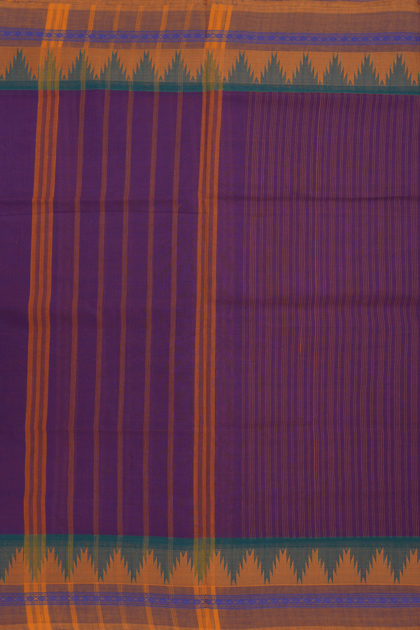 Allover Stripes Design Purple Nine Yards Cotton Saree