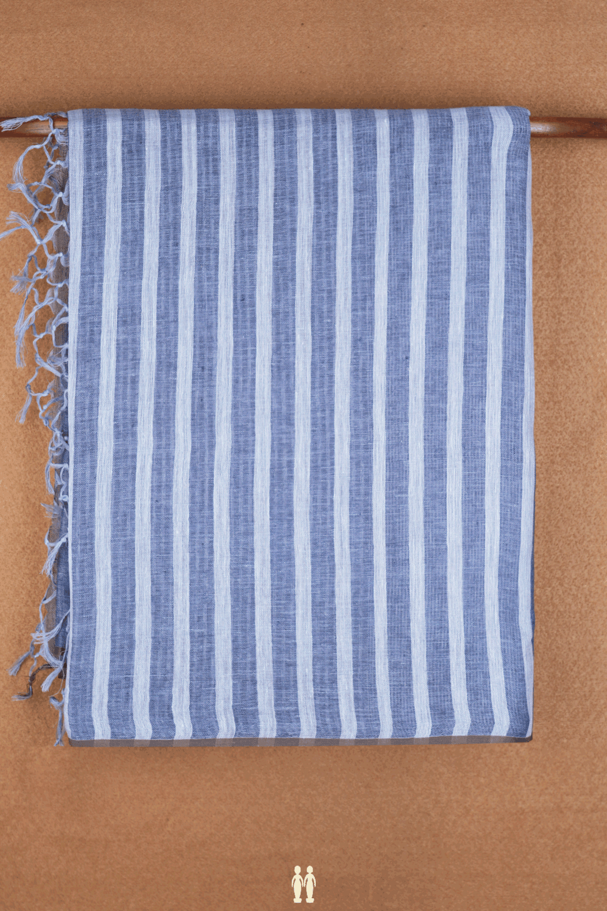 Allover Stripes Design Steel Blue Semi Linen Saree