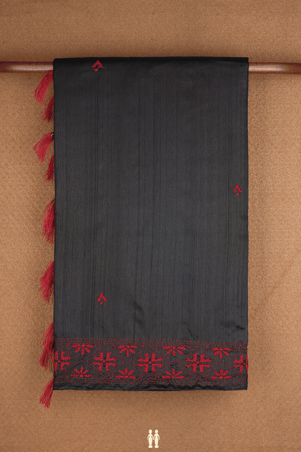Allover Threadwork Buttas Black Semi Raw Silk Saree