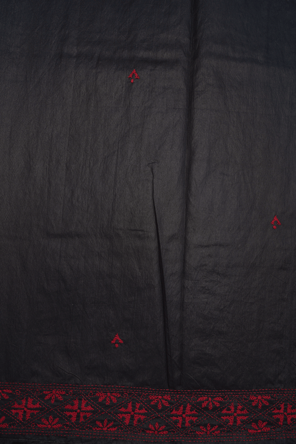 Allover Threadwork Buttas Black Semi Raw Silk Saree
